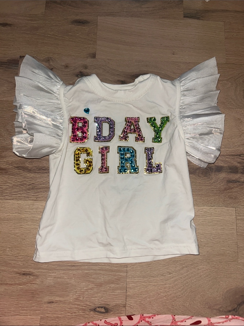 Lola + The Boys White Sequin 'BDAY GIRL' Tee with Ruffle Sleeves